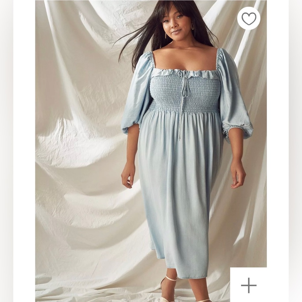 eloquii smocked bodice chambray dress